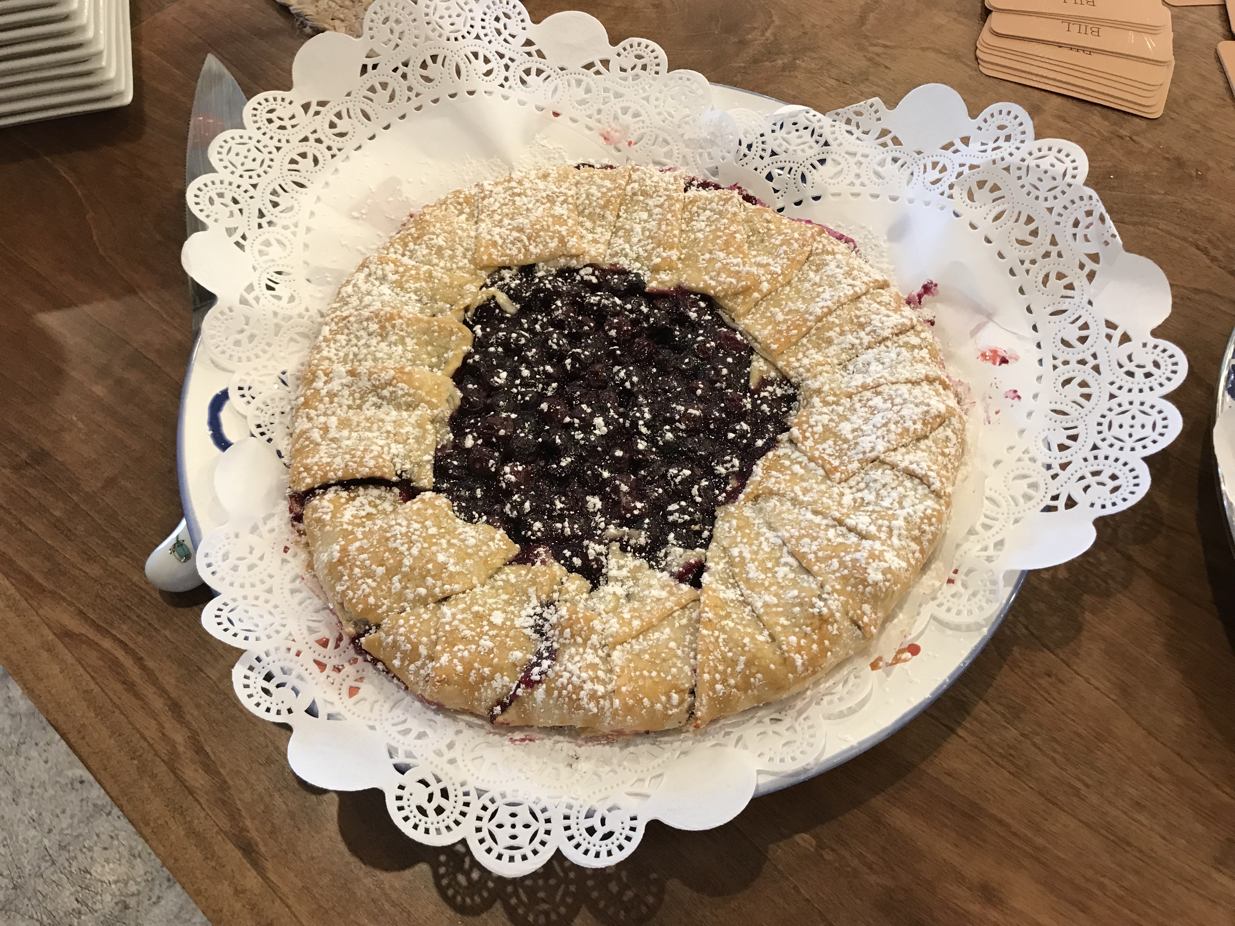 Blueberry galette with powdered sugar