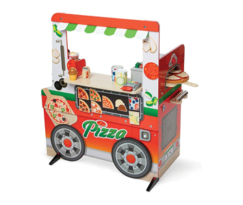 Photo of a kids pretend pizza booth with supplies