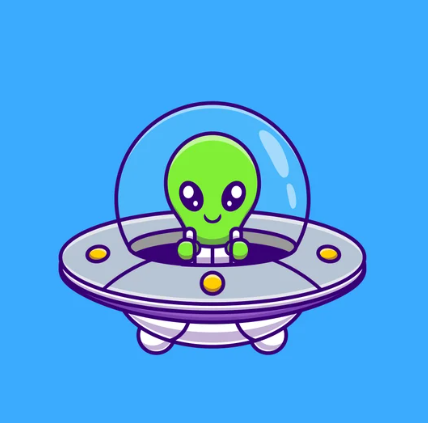 Green alien in spaceship
