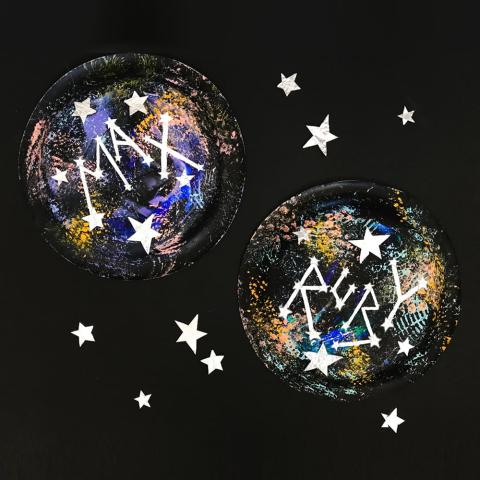 Painted paper plate with names and stars