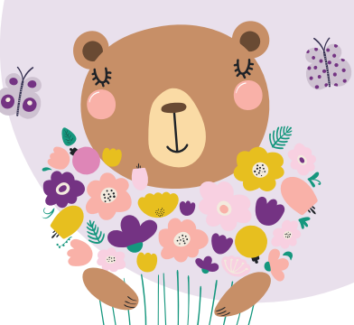 cartoon bear with flowers
