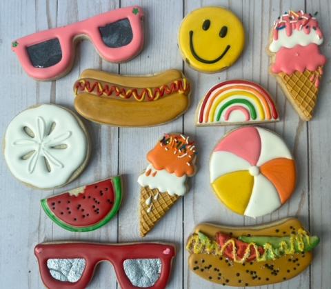 Summer-themed decorated cookies