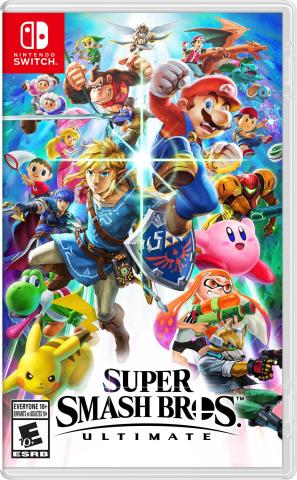 The cover art for Super Smash Bros Ultimate.  Has characters from the game posing heroically over the current Smash Bros logo.