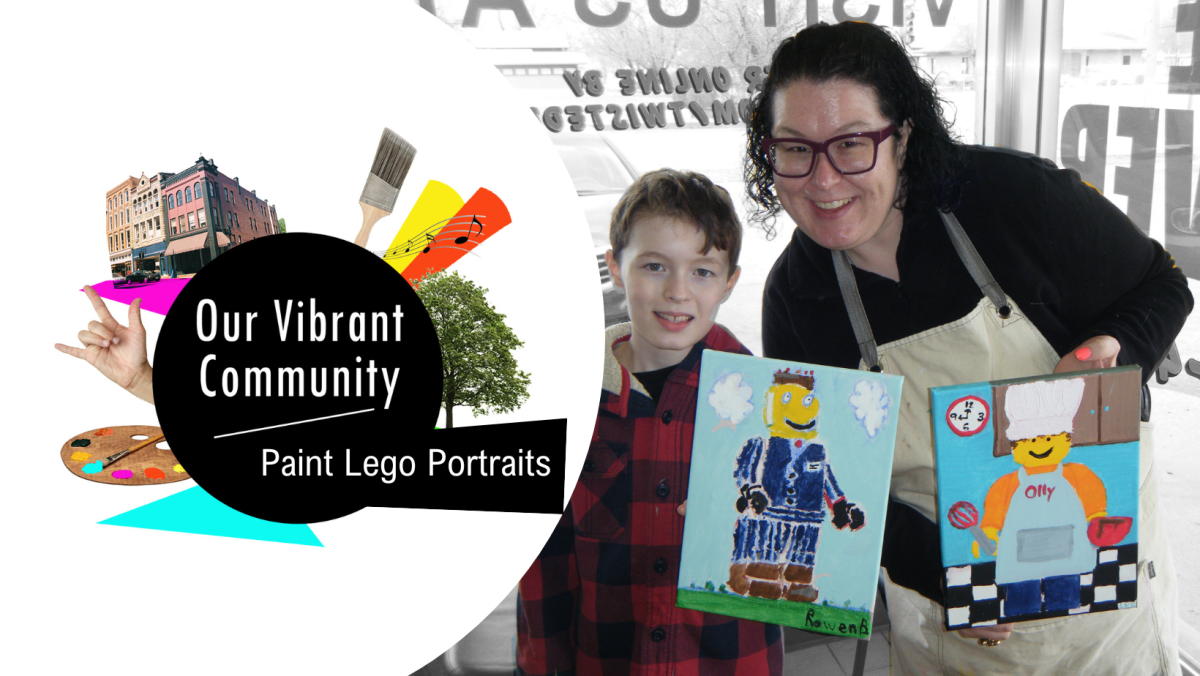 child and adult with a lego portrait
