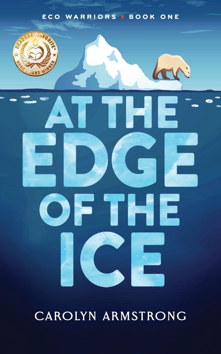 At the Edge of the Ice book cover, polar bear on icecap above dark blue ocean
